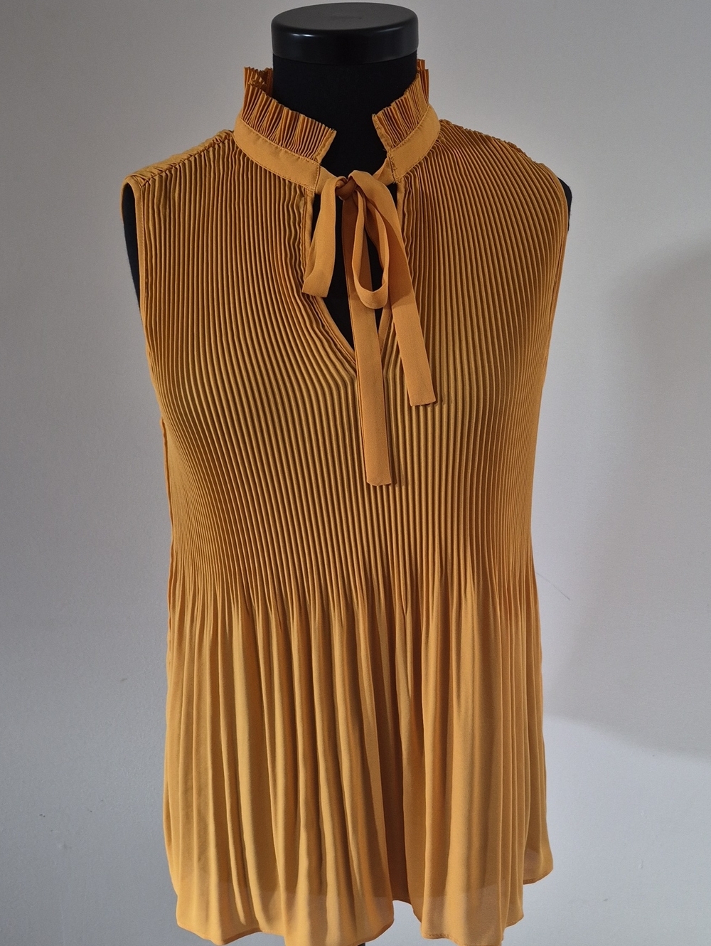 Max Studio Pleated Tie-Neck Sleeveless Camisole - Mustard Gold